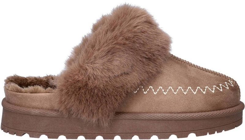 Nelson Home - Pantoffels - Dames - Textiel - Fake Fur Kraag - Rubberen Loopzool