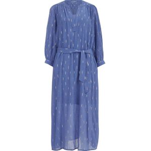 WE Fashion maxi jurk Marie met all over print en ceintuur blauw/goud