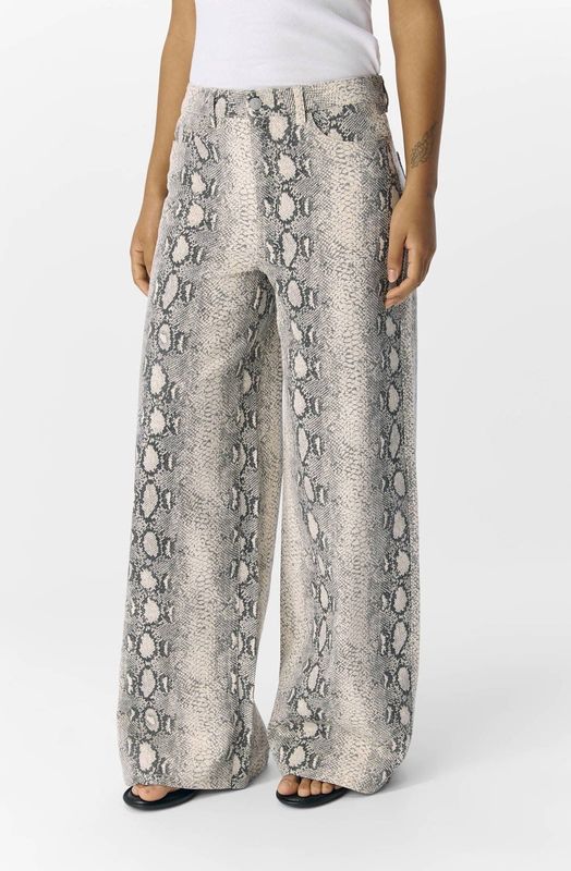 OBJECT - OBJWESTI - Jeans - Donkerbeige Lichtgrijs Wit - Wide Leg - Mid Waist