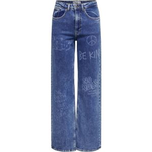 ONLY high waist wide leg jeans ONLJUICY met printopdruk medium blue denim