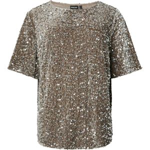 MINTLIMIT Dames pailletten glitter top korte mouwen V-hals T-shirt blouse cap mouwen vrije tijd party festival club, F-roze, L