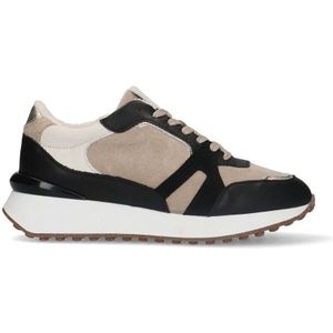 Manfield Leren Sneakers Zwart/Beige