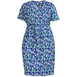 GREAT LOOKS crinkle jurk met V-hals blauw/wit