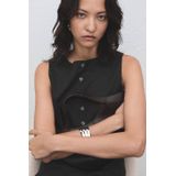 Mango - Top - Grijs - Mouwloos - Ronde Hals - Knoopsluiting