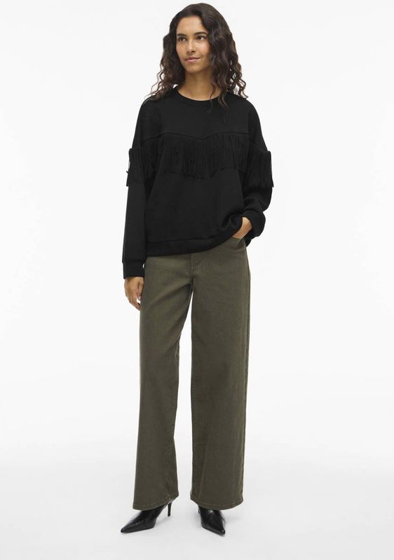 Vila - Vireflect O-neck Fringe - Trui - Black Beauty - Dames