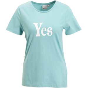 ICHI T-shirt IHCAMINO met tekst blauw/ wit