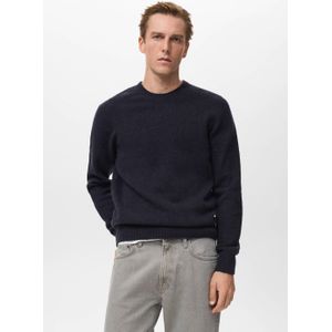 Mango Man trui met wol fijn gebreid donkerblauw