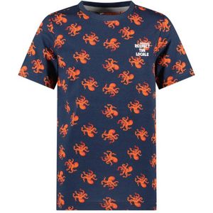 TYGO & vito T-shirt Thijs met all over print donkerblauw/oranje
