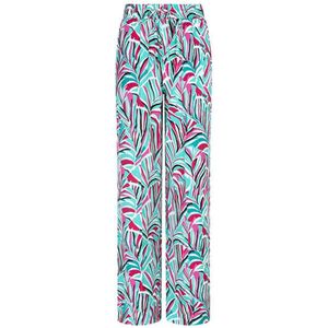 Lofty Manner wide leg broek Cassidy met bladprint turquoise/ roze