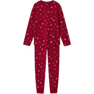 NAME IT KIDS kerstpyjama NKNVISMAS met all over print rood