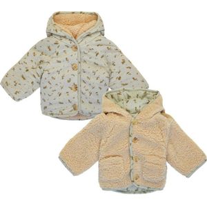 Noppies baby baby reversible teddy winterjas met all over print lichtblauw/beige