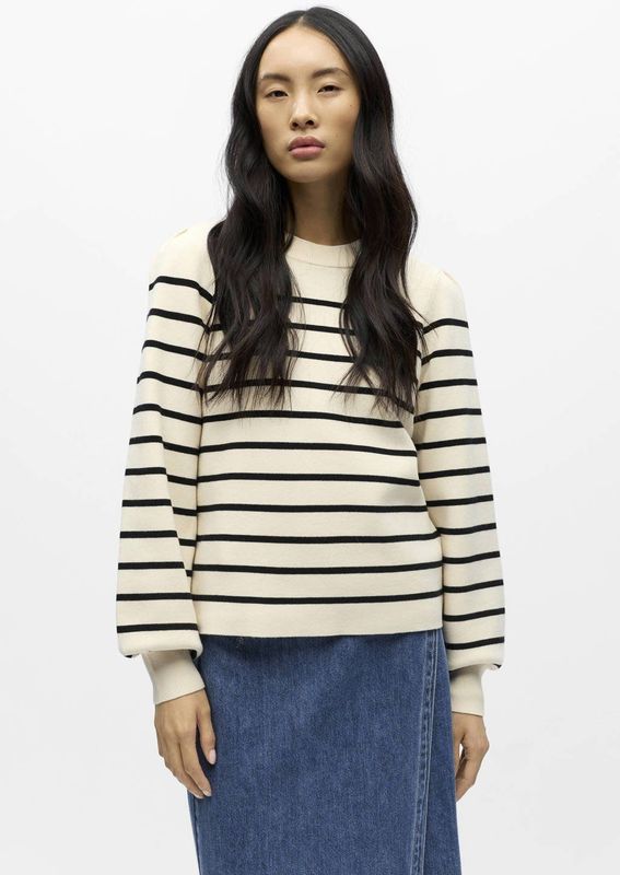 OBJECT gestreepte trui ecru gebreid