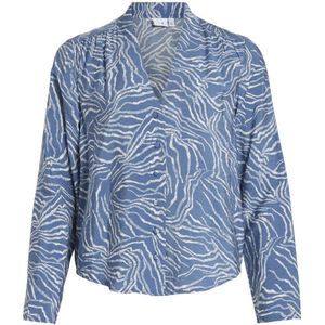 VILA blouse met all over print blauw/ecru