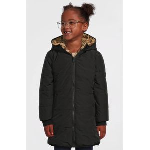 anytime - Gewatteerde Reversible Jas - Panter/Zwart - Midi Lengte