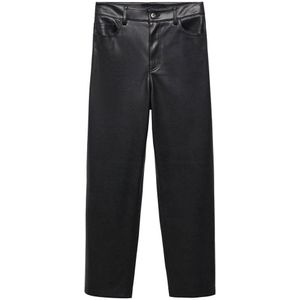 Mango imitatieleren cropped straight fit broek zwart