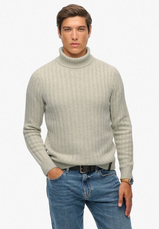 Superdry - Merchant Rib Roll Neck - Trui - Oatmeal Beige