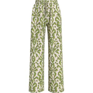 VILA high waist straight fit broek met all over print groen/ecru
