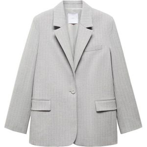 Mango rechtvallende blazer met krijtstreep lichtgrijs