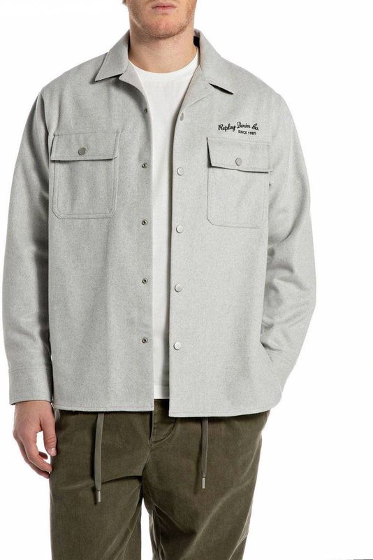 Replay, Heren, Overhemden, Grijs, Maat: S Wol,