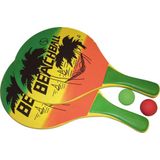 Bandito Beachball Set - Vrolijk gekleurde set met 2 houten bats en 2 gekleurde balletjes - Geschikt voor strand, park en tuin