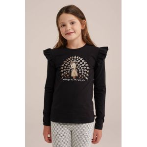 WE Fashion longsleeve met printopdruk en glitters zwart/goud