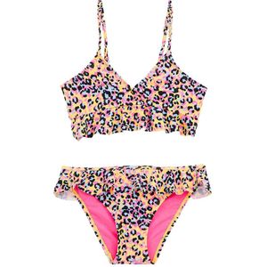WE Fashion crop bikini met ruches geel/roze/blauw