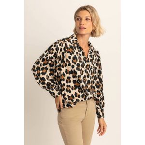 Expresso blouse met panterprint beige
