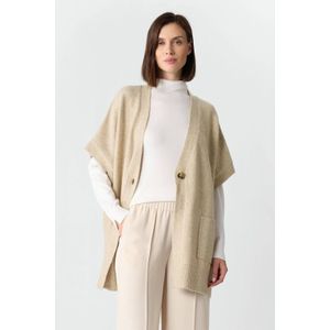 Comma - Poncho - Licht Taupe Melange - Met 1-knoopsluiting