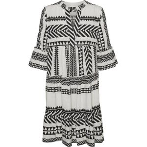 VERO MODA A-lijn jurk VMDICTHE met all over print en plooien zwart/wit