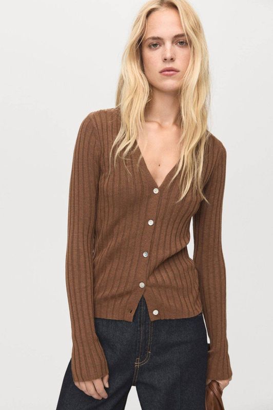 MANGO - FLURRY - Gebreid Vest - Bruin - Slanke Pasvorm