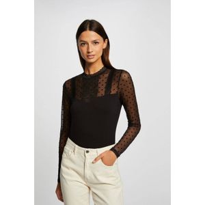 Morgan mesh top met stippen en kant zwart