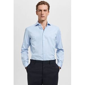 Mango Man Slim gestreepte casual overhemd lichtblauw