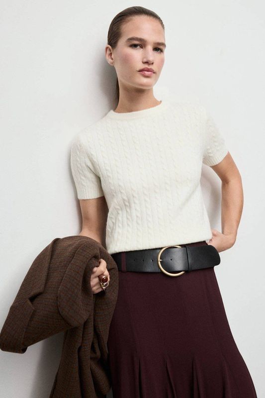 Mango gebreide trui ecru met kabels