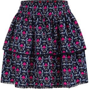 WE Fashion rok met all over print en volant donkerblauw/roze/lichtblauw