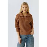 Oui - Gebreide Pullover - Dames - Opstaande Kraag - Ritssluiting