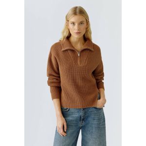 Oui - Gebreide Pullover - Dames - Opstaande Kraag - Ritssluiting