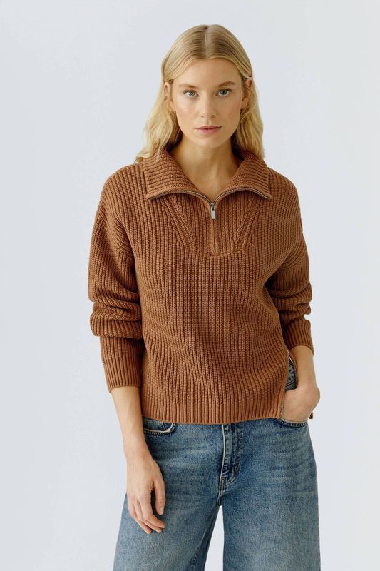 Oui - Gebreide Pullover - Dames - Opstaande Kraag - Ritssluiting