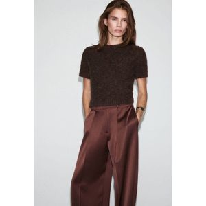 Mango satijnen Wide leg regular waist broek bruin