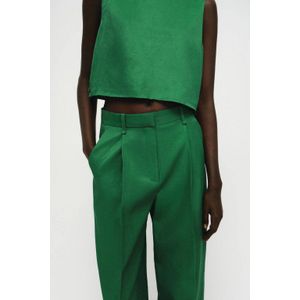 Mango straight regular waist broek met linnen groen