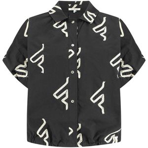 NUKUS blouse Catalina met all over print en borduursels zwart/zand