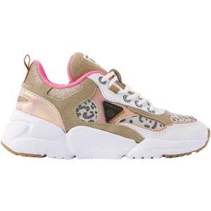 Vingino Beau chunky leren sneakers met panterprint beige/roze