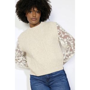 LOLALIZA - Top - Beige - Mouwloos - Ronde Hals - Semi-transparant