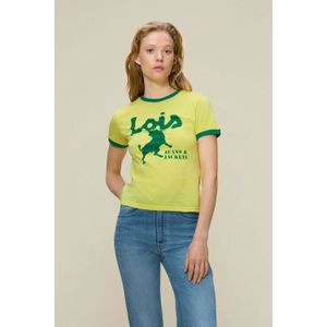 Lois T-shirt Emma Brazilian Legend met contrastbies geel/ groen