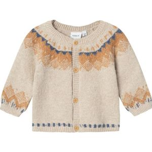 NAME IT BABY baby fijngebreid vest NBMONOR met all over print beige/bruin