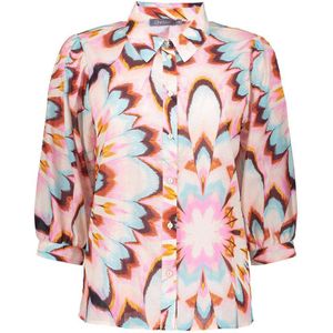 Geisha blouse met all over print ecru/roze/blauw