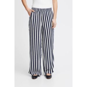 ICHI gestreepte wide leg broek IHMARRAKECH donkerblauw/ wit