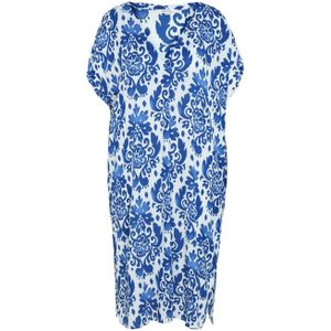 Paprika jurk met all over print blauw/ecru