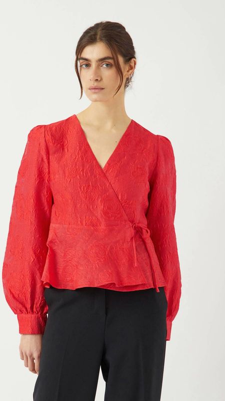Y.a.s - Yasjorin LS Wrap Top - Overhemd - Rood - Polyester