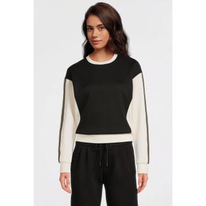 Anytime sweater met tape detail zwart/crème
