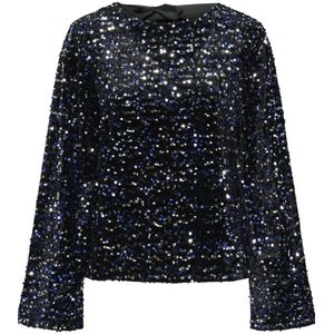 PIECES blousetop PCKAM met open rug donkerblauw/glitter